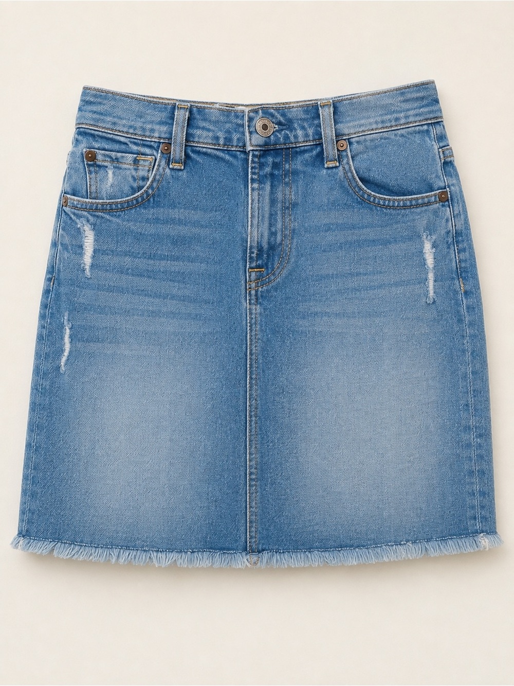 7 For All Mankind Light Blue Distressed Denim Mini Skirt